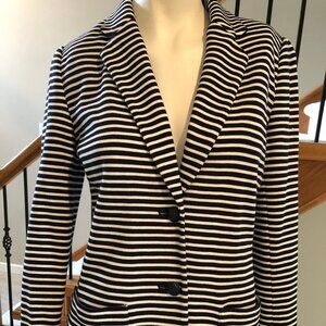 Lauren Ralph Lauren Stripe Cotton Blend Lined 2 Button Jacket Navy Wht Sz M NWT